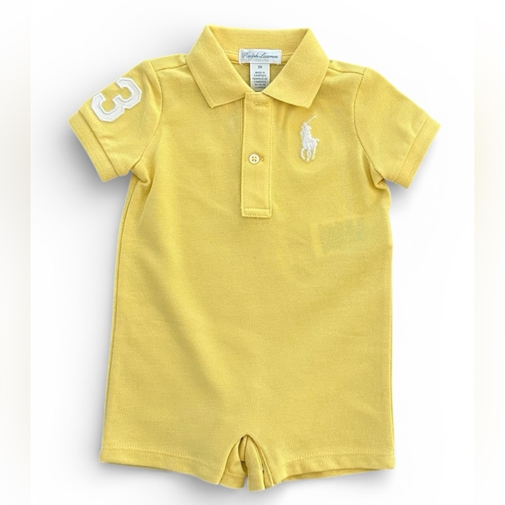 Ralph Lauren Polo Big Pony Yellow Cotton Pique Romper Size 3 Months